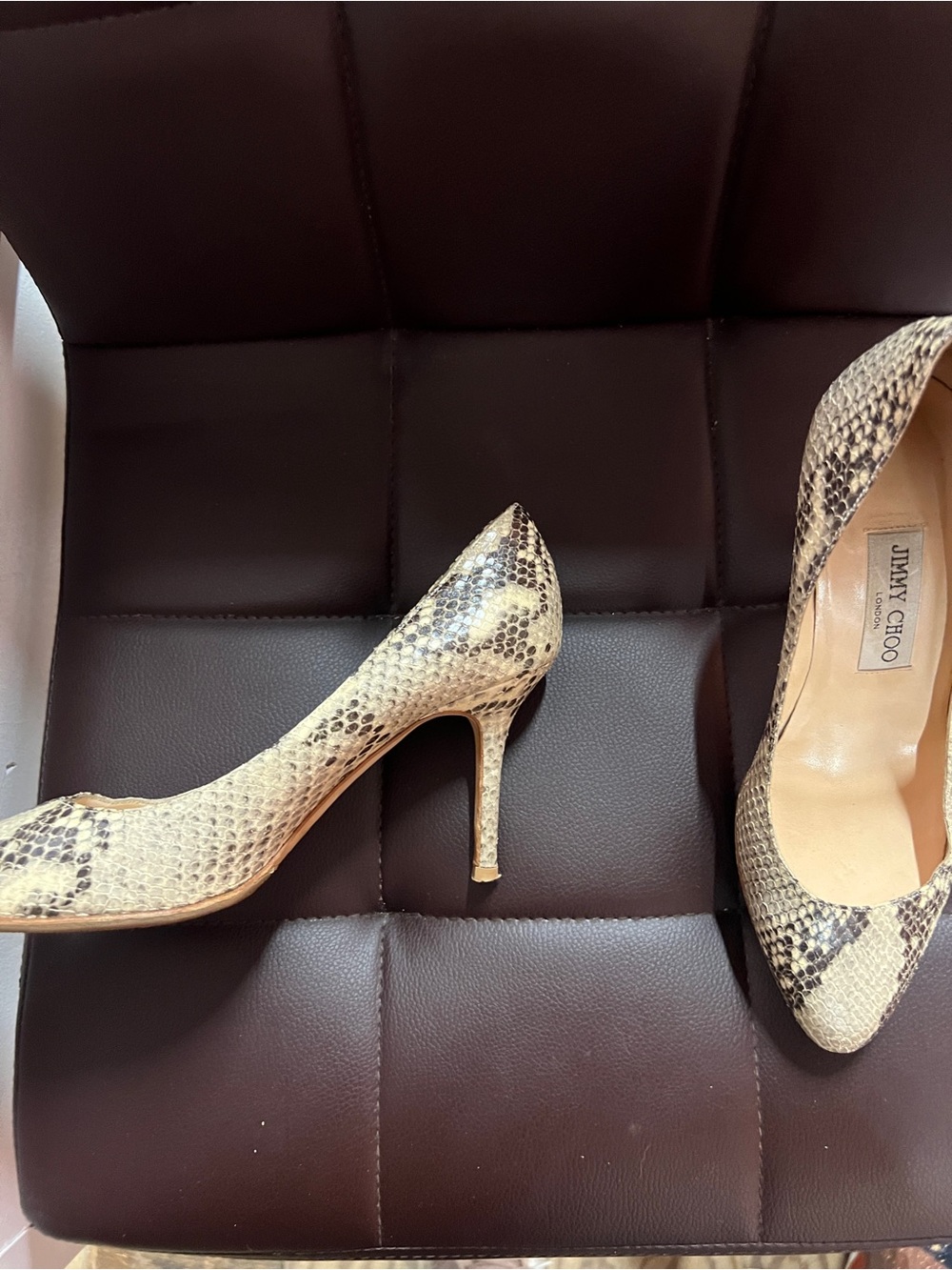 Jimmy Choo Beige and Brown Snakeskin Pointed-Toe Pumps - Picture 8 of 9
